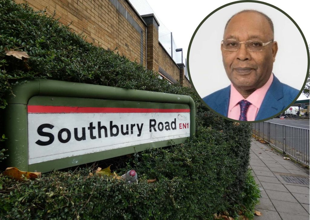 Southbury Road with (inset) Enfield Racial Equality Council chair Bevin Betton