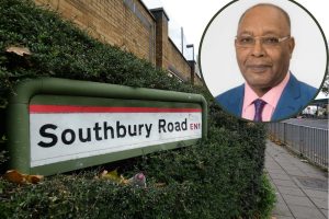 Southbury Road with (inset) Enfield Racial Equality Council chair Bevin Betton