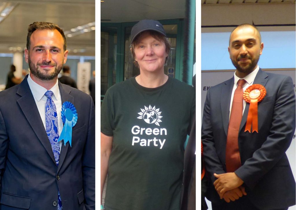From left; Tory group leader Alessandro Georgiou (credit Basil Leaf Ltd), Green group leader Sarah Jons and Labour group leader Ergin Erbil (both credit Anna-Louise Adepegba)
