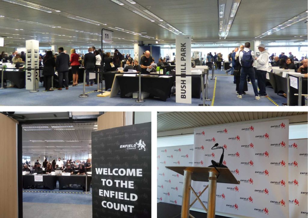 Scenes from the election count in Enfield