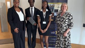At Chace Community School were (from left) headteacher Tanya Douglas, Omari Green (Enfield young mayor), head student Absa Thiam and London Assembly member Joanne McCartney