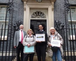 Local campaigners outside 10 Downing Street (from left) John West, Carol Fisk, Ian D'Souza and Vicki Pite