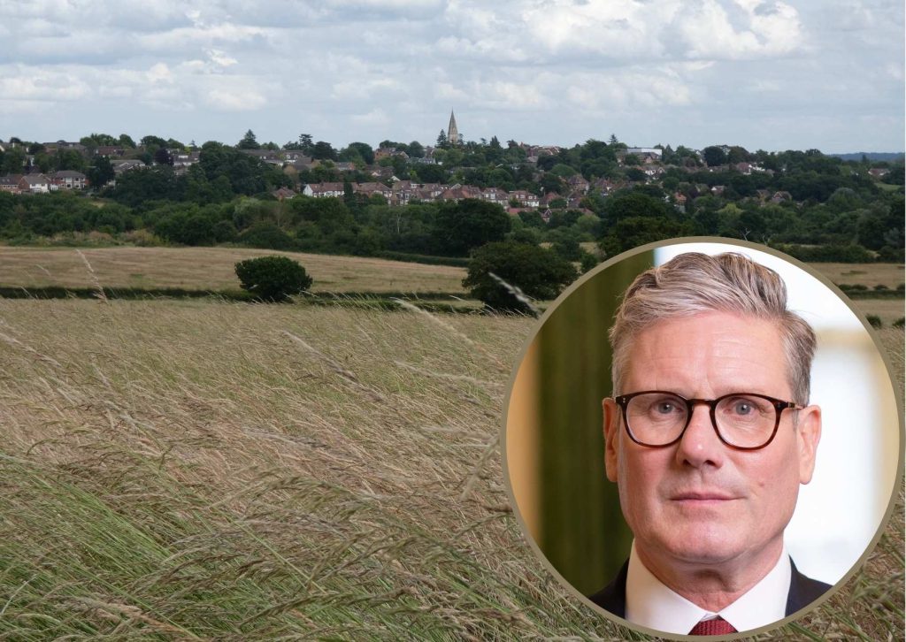 Green Belt land at Vicarage Farm and (inset) Sir Keir Starmer (credit 10 Downing Street)