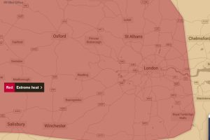 The red alert is in force from Wednesday at 9am until Thursday at 9pm (credit Met Office/MapTiler/OpenStreetMap contributors