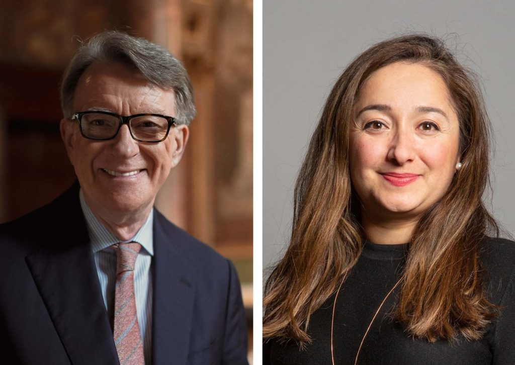 Disgraced ex-ambassador Peter Mandelson (left) and Enfield North MP Feryal Clark (right)
