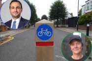 The Fox Lane LTN with (inset left) council leader Alessandro Georgiou and (inset right) Green group leader Sarah Jons
