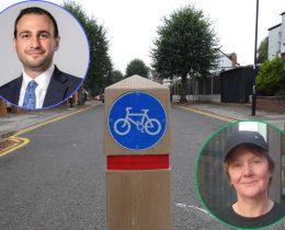 The Fox Lane LTN with (inset left) council leader Alessandro Georgiou and (inset right) Green group leader Sarah Jons