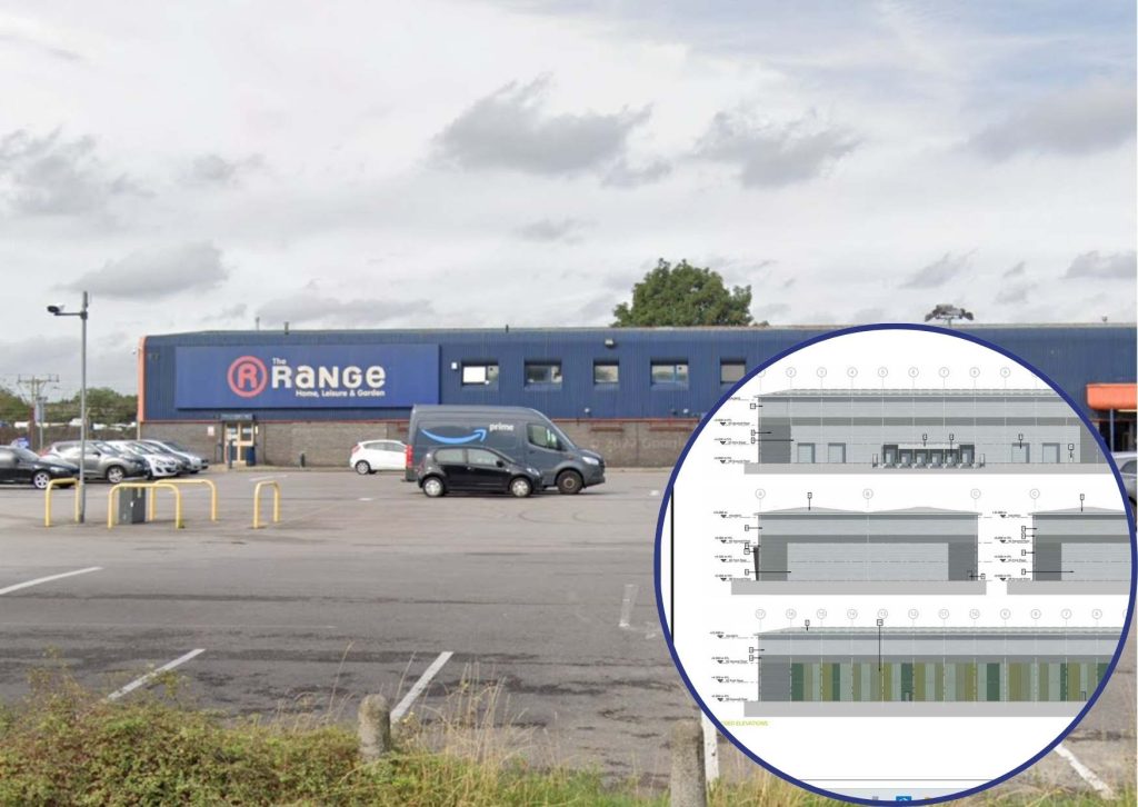 The Range in Brimsdown (credit Google) and (inset) plans for its redevelopment