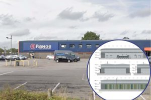 The Range in Brimsdown (credit Google) and (inset) plans for its redevelopment