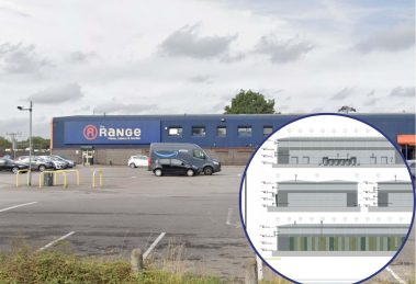 The Range in Brimsdown (credit Google) and (inset) plans for its redevelopment