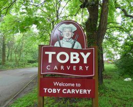 The sign outside the Toby Carvery at Whitewebbs