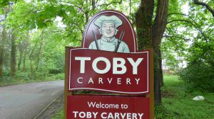The sign outside the Toby Carvery at Whitewebbs