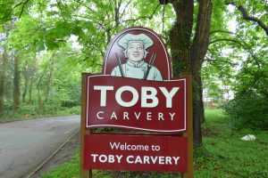 The sign outside the Toby Carvery at Whitewebbs