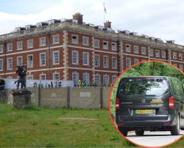 Trent Park House and (inset) the shuttle bus