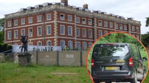 Trent Park House and (inset) the shuttle bus