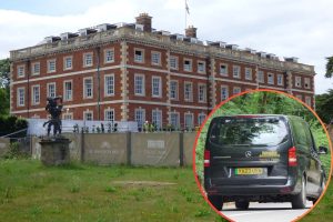 Trent Park House and (inset) the shuttle bus
