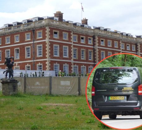 Trent Park House and (inset) the shuttle bus