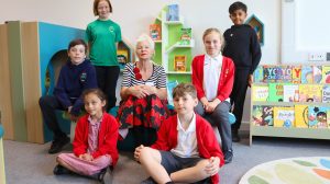 Local children’s author Jeanne Willis joins Walker Primary School pupils for the launch of the school's new library