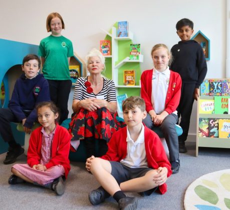Local children’s author Jeanne Willis joins Walker Primary School pupils for the launch of the school's new library