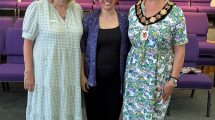 One-to-One boss Fiona Jackson (left), music therapist Camilla Farrant, and Enfield mayor Emma Supple