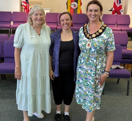 One-to-One boss Fiona Jackson (left), music therapist Camilla Farrant, and Enfield mayor Emma Supple