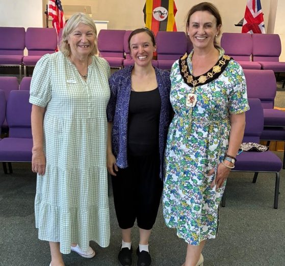 One-to-One boss Fiona Jackson (left), music therapist Camilla Farrant, and Enfield mayor Emma Supple