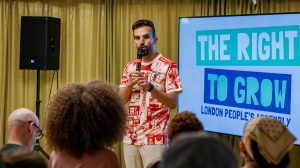 Deputy mayor for environment Mete Coban speaking at the 'Right to Grow' event (credit Tanya Vora)