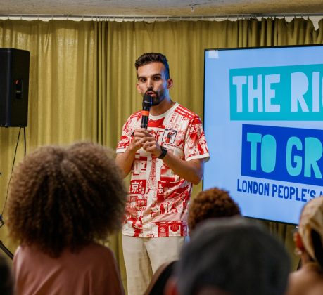Deputy mayor for environment Mete Coban speaking at the 'Right to Grow' event (credit Tanya Vora)