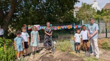 The time capsule being buried at Prince of Wales Primary School