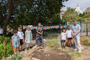 The time capsule being buried at Prince of Wales Primary School