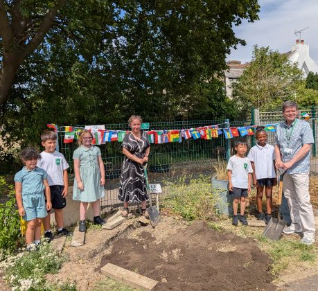 The time capsule being buried at Prince of Wales Primary School