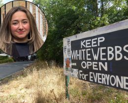 The entrance to Whitewebbs Park and (inset) Enfield North MP Feryal Clark