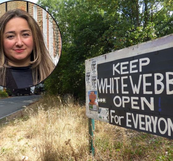 The entrance to Whitewebbs Park and (inset) Enfield North MP Feryal Clark