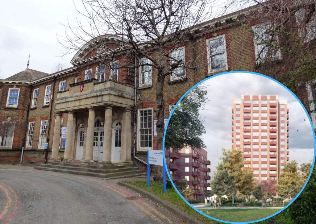 The listed building at North Mid and (inset) the redevelopment plans (credit HTA Design/Vistry)