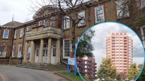 The listed building at North Mid and (inset) the redevelopment plans (credit HTA Design/Vistry)