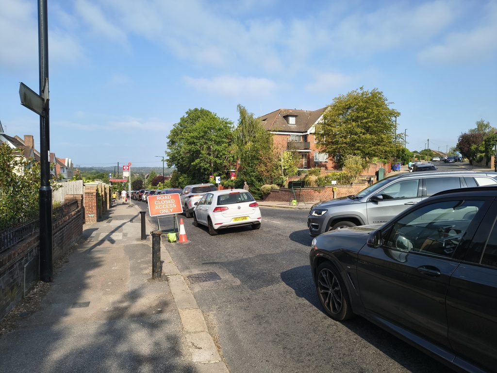 Traffic chaos at Slades Hill in Enfield (credit Desmond Quilty)
