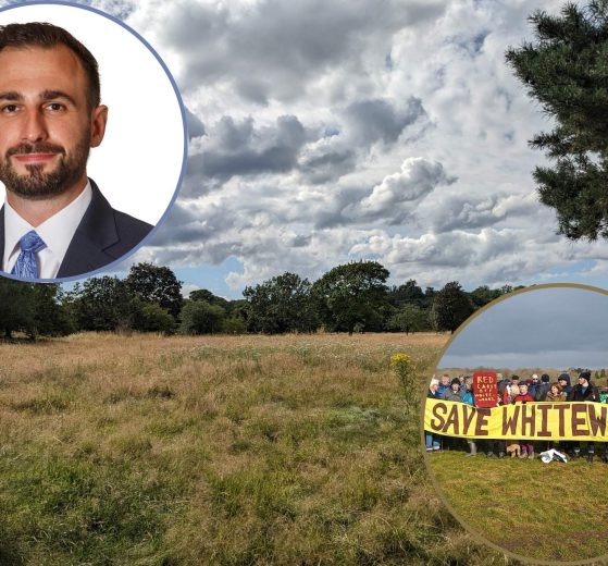 Whitewebbs Park with (inset left) council leader Alessandro Georgiou and (inset right) the campaign to save it