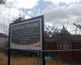 Addison House pictured shortly after the blaze