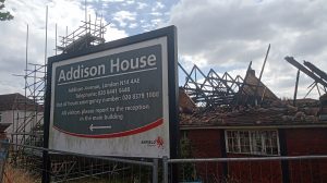 Addison House pictured shortly after the blaze