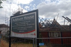 Addison House pictured shortly after the blaze