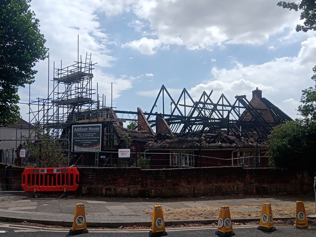 The fire destroyed the roof of Addison House