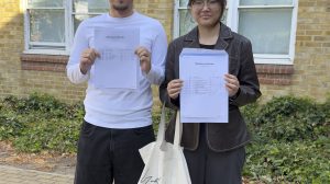 Amy Li and Leonis collecting their results at Lift Aylward School