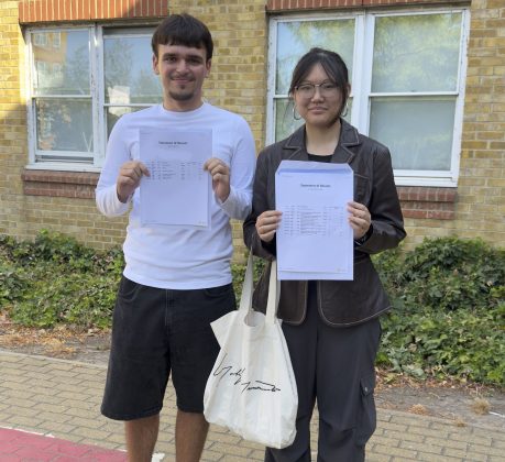 Amy Li and Leonis collecting their results at Lift Aylward School