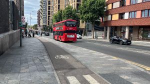 A road with a cycle lane at the side