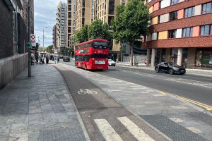 A road with a cycle lane at the side