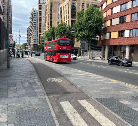 A road with a cycle lane at the side