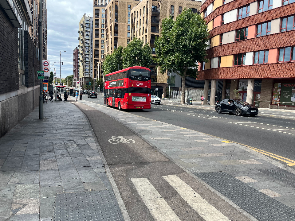 A road with a cycle lane at the side