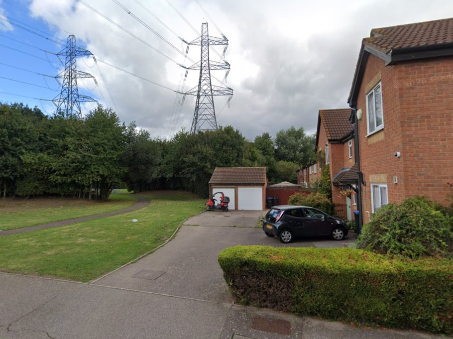Electricity pylons in Enfield Island Village (credit Google)