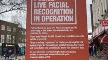 A poster warning about a live facial recognition trial
