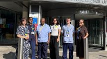 Marie Curie and North Mid leaders outside the hospital